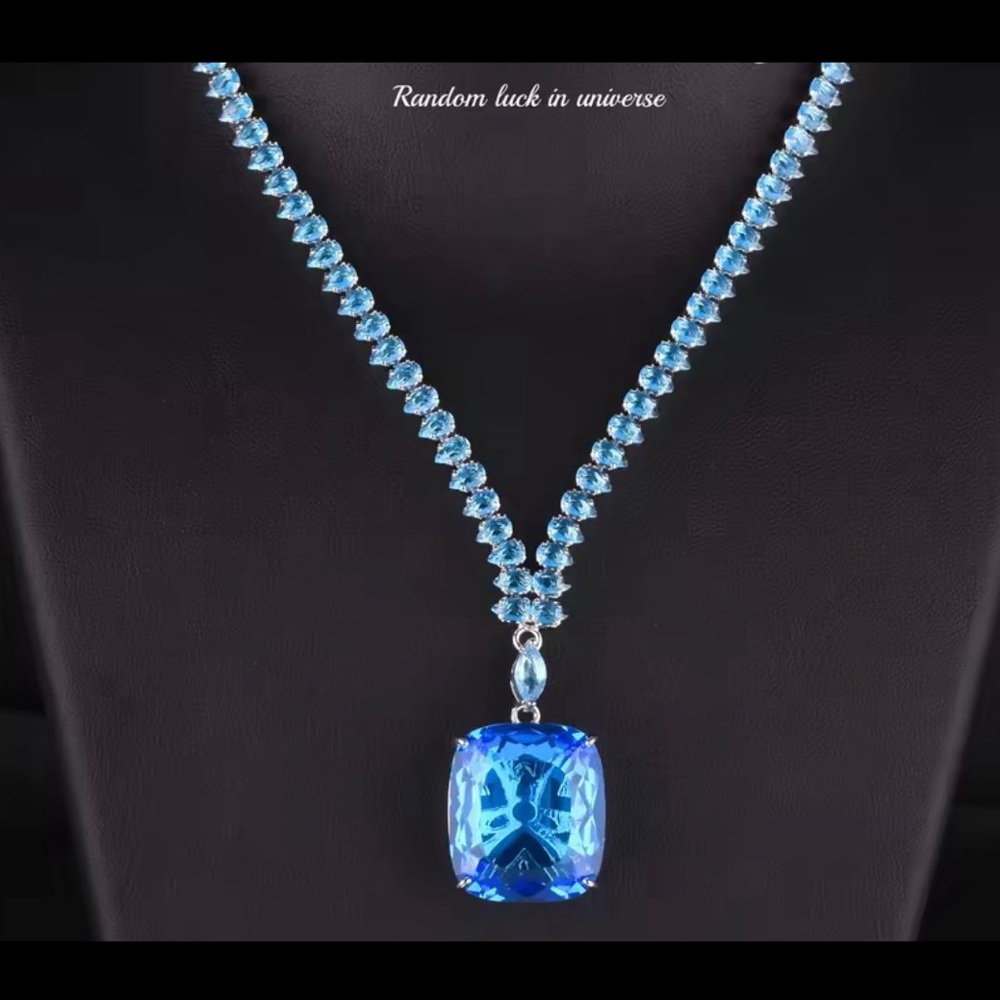 Gorgeous light sapphire 5.2ct square cut pendant tennis necklace SKU B36